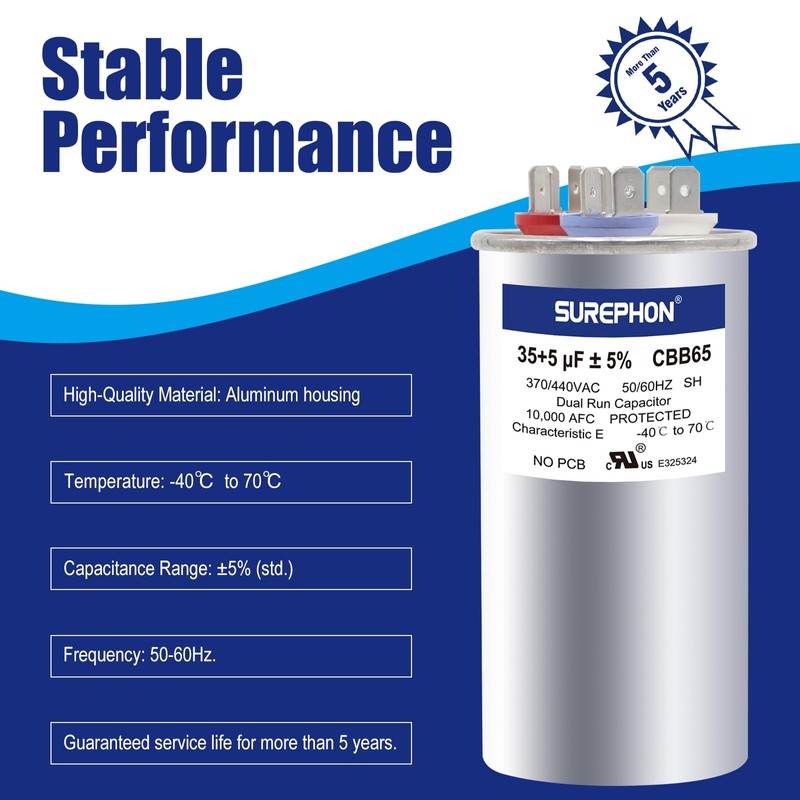 SUREPHON 35/5 Mfd Ac Capacitor 370V or 440V 50/60Hz CBB65B