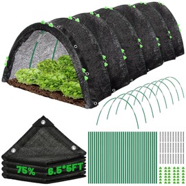 6.5 X 5FT 75% Garden Shade Cloth with Hoops, Plant Shade Cloth Garden Greenhouse Grow Tunnel for Heat Protection, Raised Bed Row Cover Black Netting Tarp for Outdoor Outside Patio Chicken Coops