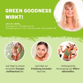 Organic "Green Goodness" Superfood Shake with 12 Superfoods (Wheatgrass + Barley Grass + Moringa + Chlorella + Spirulina + Kelp etc.) 300 g Premium Green Smoothie Powder/Shake. Vegan + Made in Germany