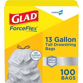 CloroxPro Glad ForceFlex Bolsas de basura de 13 galones de alto con cordón para cocina, 100 quilates (el paquete puede variar)