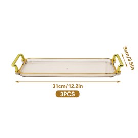 3 PCS Rectangular Plant Saucer, 12.2 x 3.5 Inch Small Decorative Plastic Pot Base, Reusable Modern Plant Water Drip Trays for Indoor & Outdoor Windowsill Pot, Amber