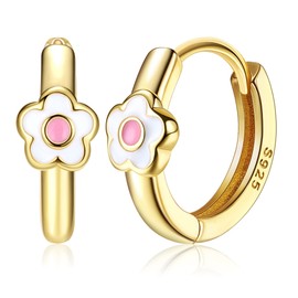 Kakonia Daisy Hoop Earrings for Women Toddler S925 Sterling Silver Hypoallergenic Lightweight 18K Gold Plated Cute Small Cartilage Gold Hoop Earring for Kids Girls