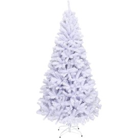 SPSUPE, White Artificial PVC Pine Tree with Metal Stand, Easy Assembly, Ideal for Christmas Festive Holiday Decoration, (7.5FT), Christmas Tree