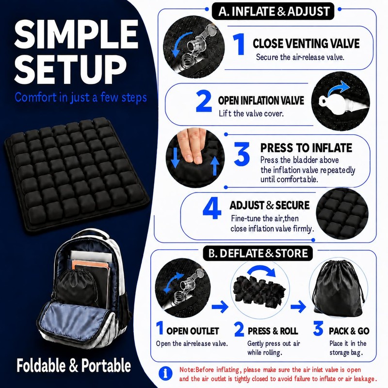 Portable Inflatable Seat Cushion for Wheelchair Car Office Pressure Relief