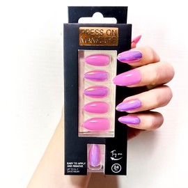 YaCing31 Press On Nails - Pearl Mermaid | shell light Mirror Short Almond False Nails, Reusable Stick On Fake Nails with Glue | 10 of shell light color style - 24 Nail Kit (Pink, Medium)