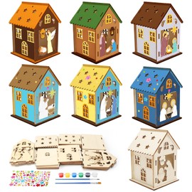 WEDNOK 7 Sets Jesus House Craft Set Children Christmas Wooden Construction Kit 3D Jesus Creative Sets Pumpkin Wooden Construction Kit Craft DIY Wooden Craft Set for Painting for Boys Girls
