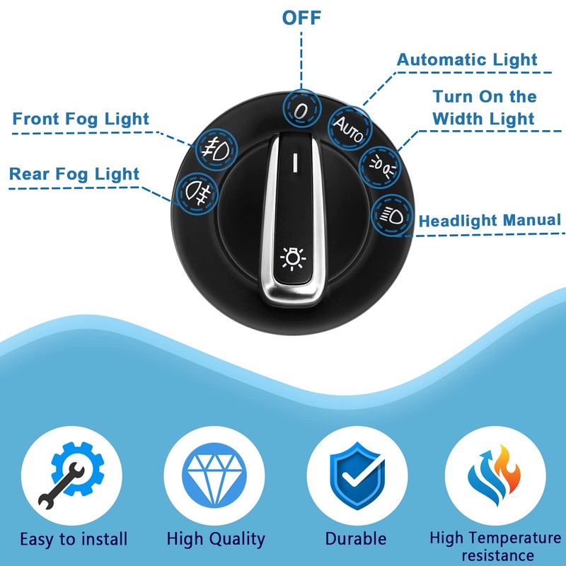 Ketofa Generic Auto Headlight Sensor Chrome Switch for Golf 5