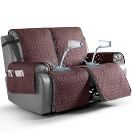 TAOCOCO 100% Waterproof Recliner Cover, Non-Slip Washable Reclining Couch Cover with Elastic Leg Straps, Furniture Protector for Dogs (Coffee, 2 Seater)