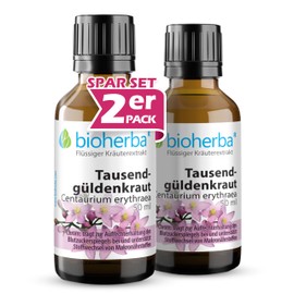 BIOHERBA 2 Stk. Tausendgüldenkraut Tropfen, Centaurium Erythraea Tinktur 50 ml – Flüssig Extrakt – Unterstützt Verdauung & Stoffwechsel, vegan, mit Chrom für normalen Blutzucker, PZN 17187830
