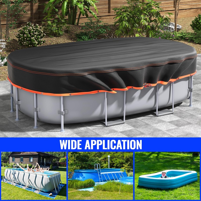12x18FT Oval Pool Covers,for Rectangular Frame Pools with Winch and