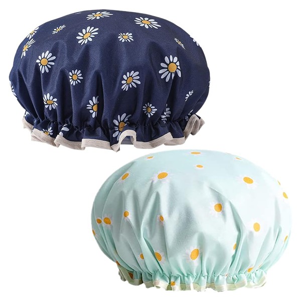 Shower Cap, Pack of 2 Waterproof Shower Caps, Women, Elastic