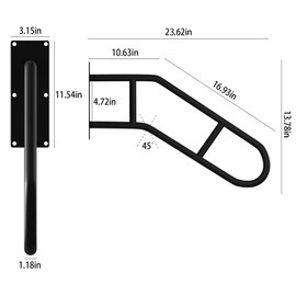 Hand Rails for Outdoor Steps U-Shaped, Black Iron Stair Railing Indoor 1-3 Step, Wall Mounted Railing for Stairs, Stair Handrail for Elderly, Kids, Pregnant Women, Porch Deck Garden Grab Bar -1 Pack