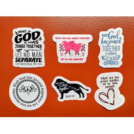 (6 PCS) Matthew 19 6 What God Has Joined Together Let No Man Separate Christian, Bible Verse Sticker Waterproof Vinyl Decal Size 3"