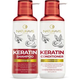 NATURAVIS Keratin Shampoo and Conditioner Set – Sulfate Free, All Hair Types – Women and Men – 16.9 Fl Oz (Pack of 2)