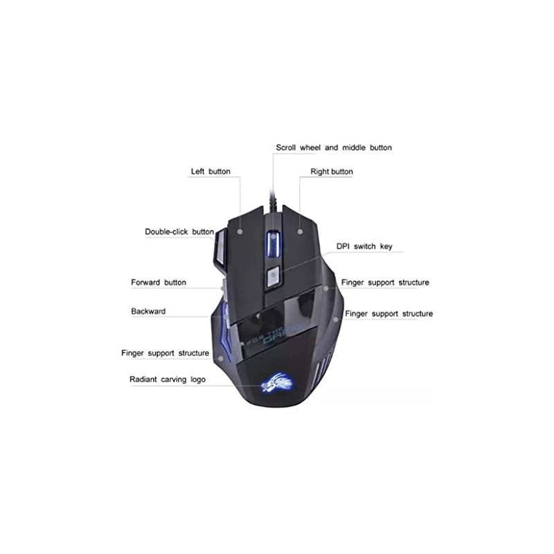 Mouse Gamer Óptico USB Dragón con Luz Led RGB 5500