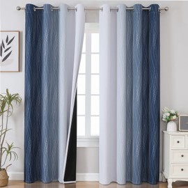 VEHEDE Ombre Colour Gradient Dark Blue White Sound Insulation Opaque Curtains Living Room Thermal Curtain Heat Protection Against Cold with Eyelets Room Divider Curtains Bedroom H 214 x W 132 cm Set