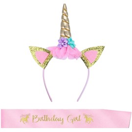Unicorn Hair Band,Unicorn Headband & Birthday Sash for Girls Unicorn Party Bags Unicorn Horn Birthday Party Supplies Cosplay Glitter Hairband