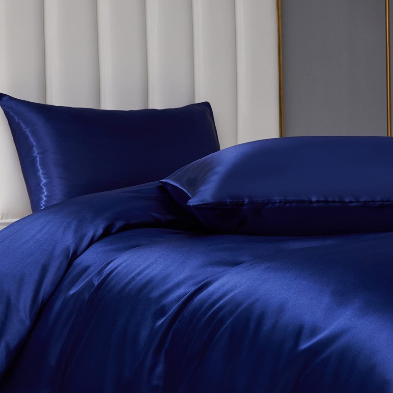Gezu 200 x 200 cm Satin Blue Plain Duvet Cover