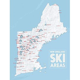 New England Ski Resorts Map 18x24 Poster (White & Light Blue)