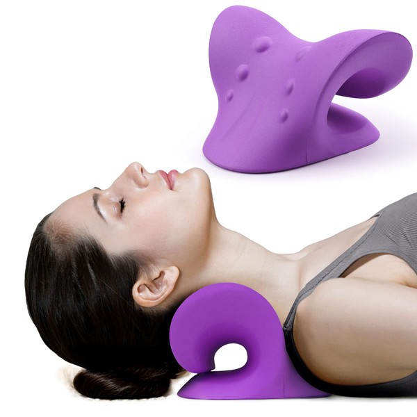 RESTCLOUD Neck and Shoulder Relaxer, Cervical Traction Device for TMJ Pain Relief and Cervical Spine Alignment, Chiropractic Pillow, Neck Stretcher (Purple)