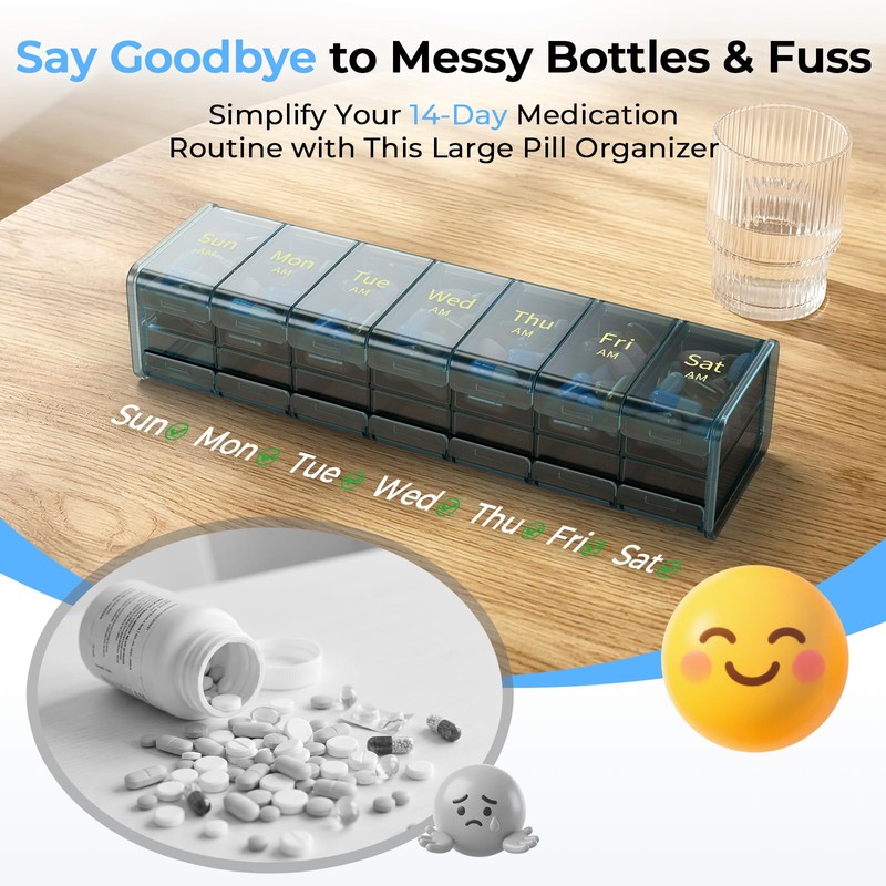Extra Large Weekly Pill Organizer 2 Times a Day, XXL
