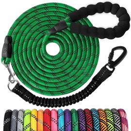 Long Dog Leash 15 FT: Heavy Duty Rope Leashes for Dogs Training with Swivel Lockable Hook Reflective Threads Bungee and Padded Handle - Dog Lead for Large Small Medium Dogs Outside Walking Hiking