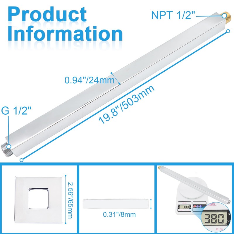 Drettyer Ceiling Mount Shower Arm with Flange 20 Inches Square