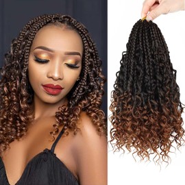 8 Packs Goddess Bohemian Box Braids Crochet Hair with Curly Ends 12 Inch Boho Braids Crochet Box Braids Synthetic Hair Extensions for Black Women(12 inch 8 pack T30)