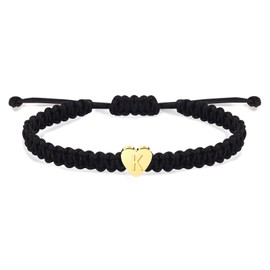 Gold Initial Bracelet for Women A-Z Letter Bracelet for Men Adjustable String Braided Wrist Band Trendy Initial Heart Charm Bracelet for Teen Girls Birthday Gifts(K)