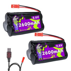 Raebatuol 3.6V 2600mAh 1+2 Triangle Sharp Ni-MH Rechargeable Battery with JST Plug(red),Fit for Toy Car Boat Plane Sharver etc. with Charger（3*AA）