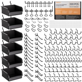 INCLY 220PCS Extra Thick 1/4" Pegboard Accessories Organizer Kit, Heavy Duty Black Pegboard Hooks with Bins and Peg Lock, Peg Board Hooks Assortment for Garage Wall Attachments Hanging Tools