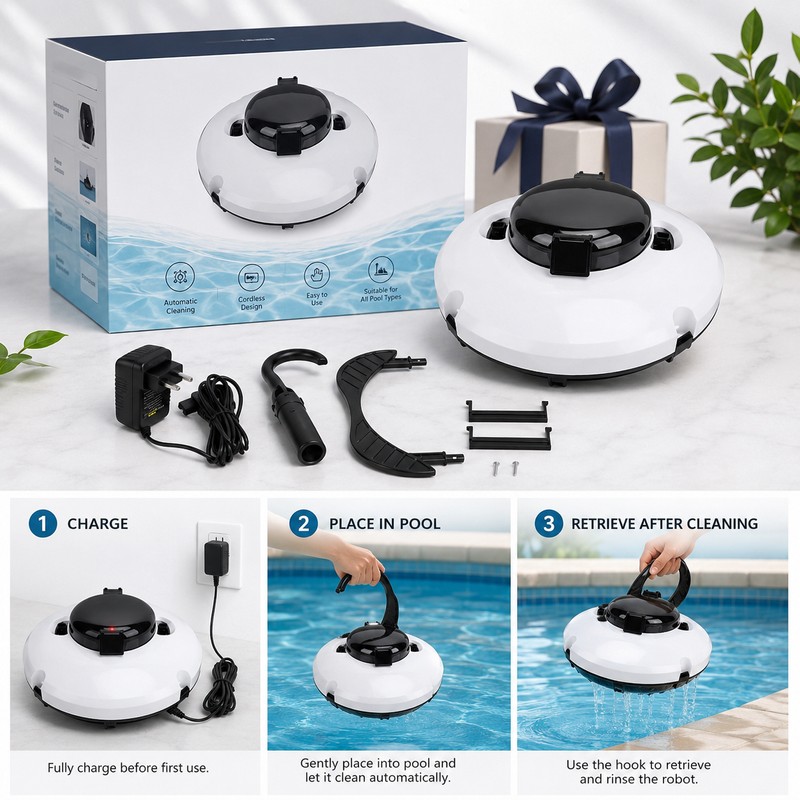 Cordless Robotic Pool Vacuum for Automatic Cleaning – Dual-Motor Smart