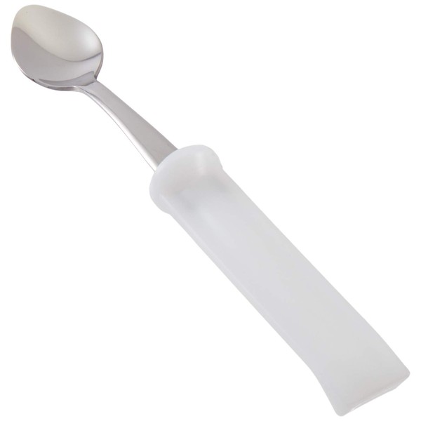 Sammons Preston Plastic-Handle Utensil, 6.75" Infant Spoon with 4" Handle Molded to Improve Grasping & Holding, Stainless Steel Pediatric Silverware Designed as Adaptive Dining Tool for Kids