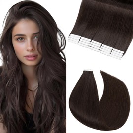 Elailite Tape in Hair Extensions Real Human Hair 20 Pcs - Seamless Skin Weft Real Remy Hair Extension Straight (#2 Dark Brown, 14 Inch-40g)