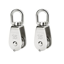BOBOZHONG Single Pulley,2 Piece M15 Pulley Swing Roller,Block Rope Roller Stainless Steel,Swing Roller,for 3-8mm Ropes Wire Ropes Load Capacity 35kg
