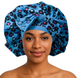 Discover Premium Double Layer Silk Satin Sleeping Bonnets Designed for Hair Protection, Moisture Retention, and All-Night Comfort-blue