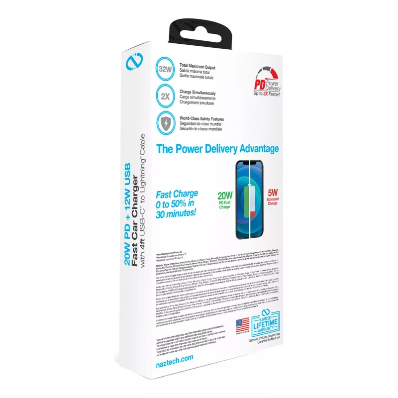 Naztech Cargador De Auto Usb C A Lightning 20w Pd/12w