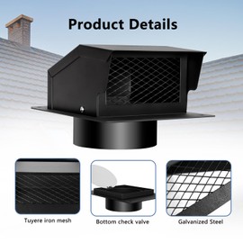 LTSEAME 6 Inch Roof Vent Kit, Removable Roof Vent, Bathroom Exhaust Roof Vent for Dryer, 6 Inch Galvanized Steel with Damper,5FT Aluminum Ducting and Duct Clamps (6IN)