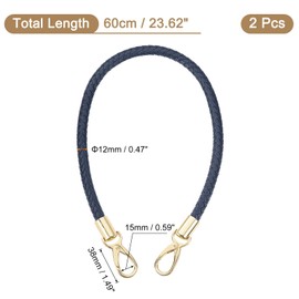 sourcing map Leather Purse Strap, 2Pcs 60cm/23.62" Short Leather PU Braided Purse Replacement Handle with Metal Buckles for Underarm Bags, Handbags (Dark Blue Strap + Gold Clasp)