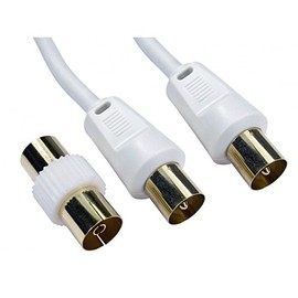 ALIDA SYSTEMS - 5m Aerial Coaxial Cable with Gold-Plated Connectors, Male to Male RF Coax Lead with Female Adapter Coupler for Freeview, Freesat, Sky, Virgin, BT, You View, Satellite TV - White