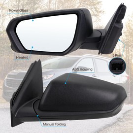 Lqito Left Driver Side Mirror Compatible With 2018 2019 2020 2021 2022 2023 2024 Chevy Equinox With Manual Folding Power Glass Heated Matte Black Replace#84225382(5Pins)