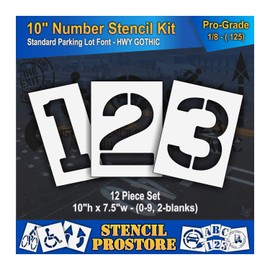Pavement Stencils - 10 inch Number KIT Stencil Set - (12 Piece) - 10" x 7.5" x 1/8" (128 mil) - Pro-Grade