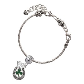 Delight Jewelry Silvertone Irish Luck Horseshoe with Shamrock - I Love You/Love You More Charm Beads (Set of 2)