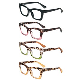 prtcslwd 4 Pack Reading Glasses for Women Oprah Style Oversized Square Spring Hinge Blue Light Blocking Glasses (Black/Tortoiseshell Pink/Tortoiseshell Green/Tortoiseshell Yellow, 2.00, multiplier_x)