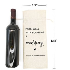 Socive Wedding Gift Wine Bags, Engagement Bridal Shower Gift, Wedding Planning Gift, Burlap Reusable Wine Bag - Pairs Well with Planning a Wedding