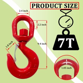 7 Ton Heavy Duty Swivel Hook, 360 Degree Crane Swivel Lifting Hook with Safety Latch, 15400 lbs Rotating Hoist Hooks Swivel Eye Sling Hook, Universal G80 Swivel Chain Hooks for Lifting Chains