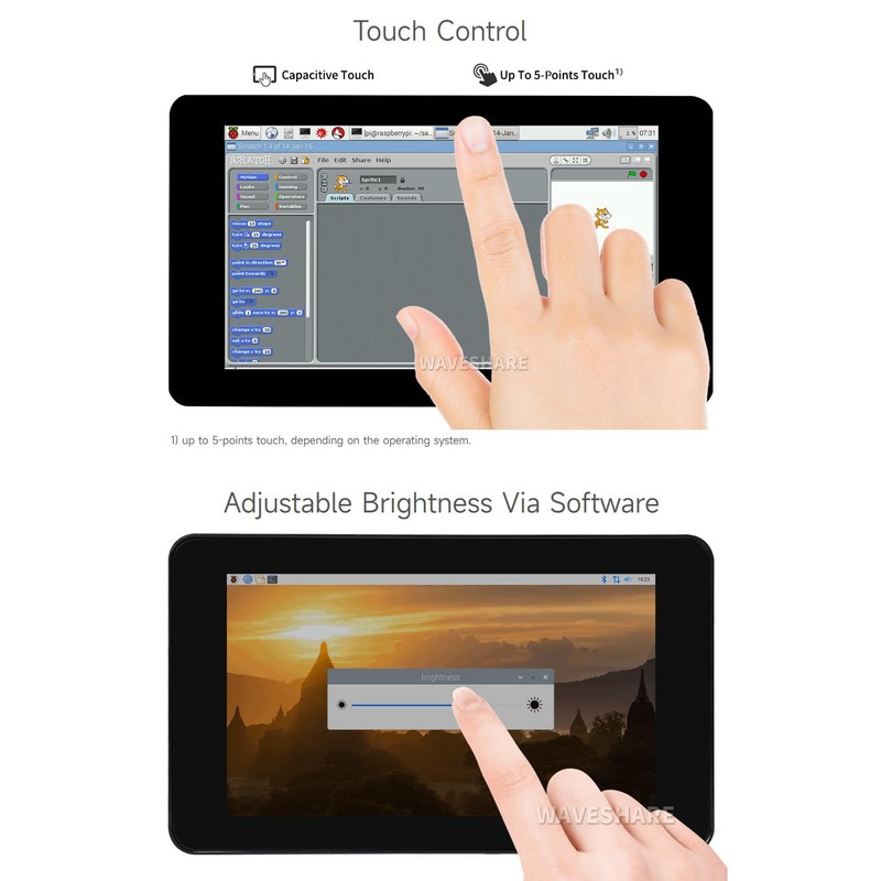 Waveshare 7 Inch Screen Capacitive Touch IPS Display Compatible with