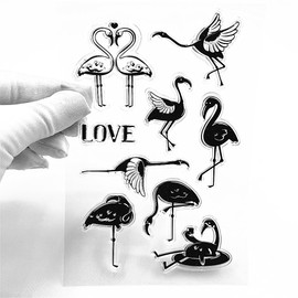 Flamingo Valentine's Day Clear Stamps,Love Swan Animals Pattern Transparent Seal Silicone Clear Stamps for Holiday Card Making Decoration and DIY Scrapbooking Album DIY Crafts