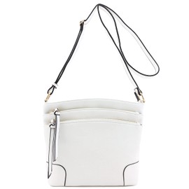 FashionPuzzle Triple Zipper Pocket Medium Crossbody Bag (White)