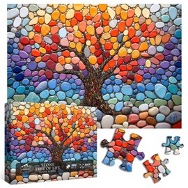 Tree of Life 1000 Piece Puzzle for Adults, PICKFORU Gradient Rainbow Stone Jigsaw Puzzles, Impossible Difficult Colorful Cobblestone Art Theme as Home Decor